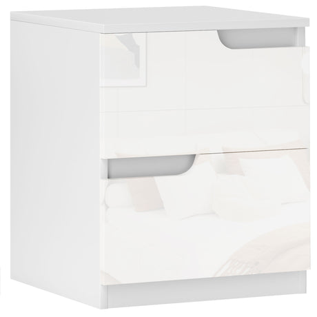 High Gloss Bedside Cabinet 40cm Wide With 2 Drawers - Velmora