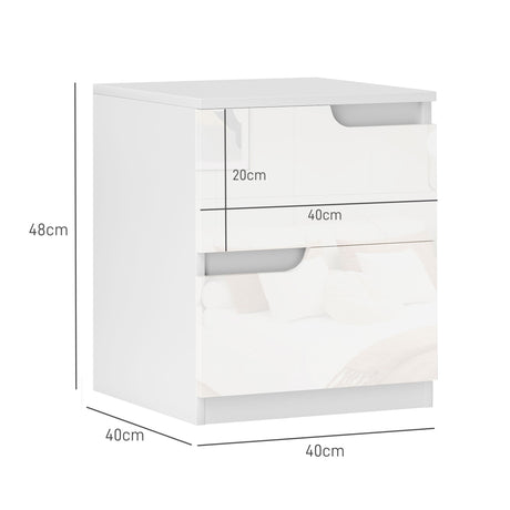 High Gloss Bedside Cabinet 40cm Wide With 2 Drawers - Velmora