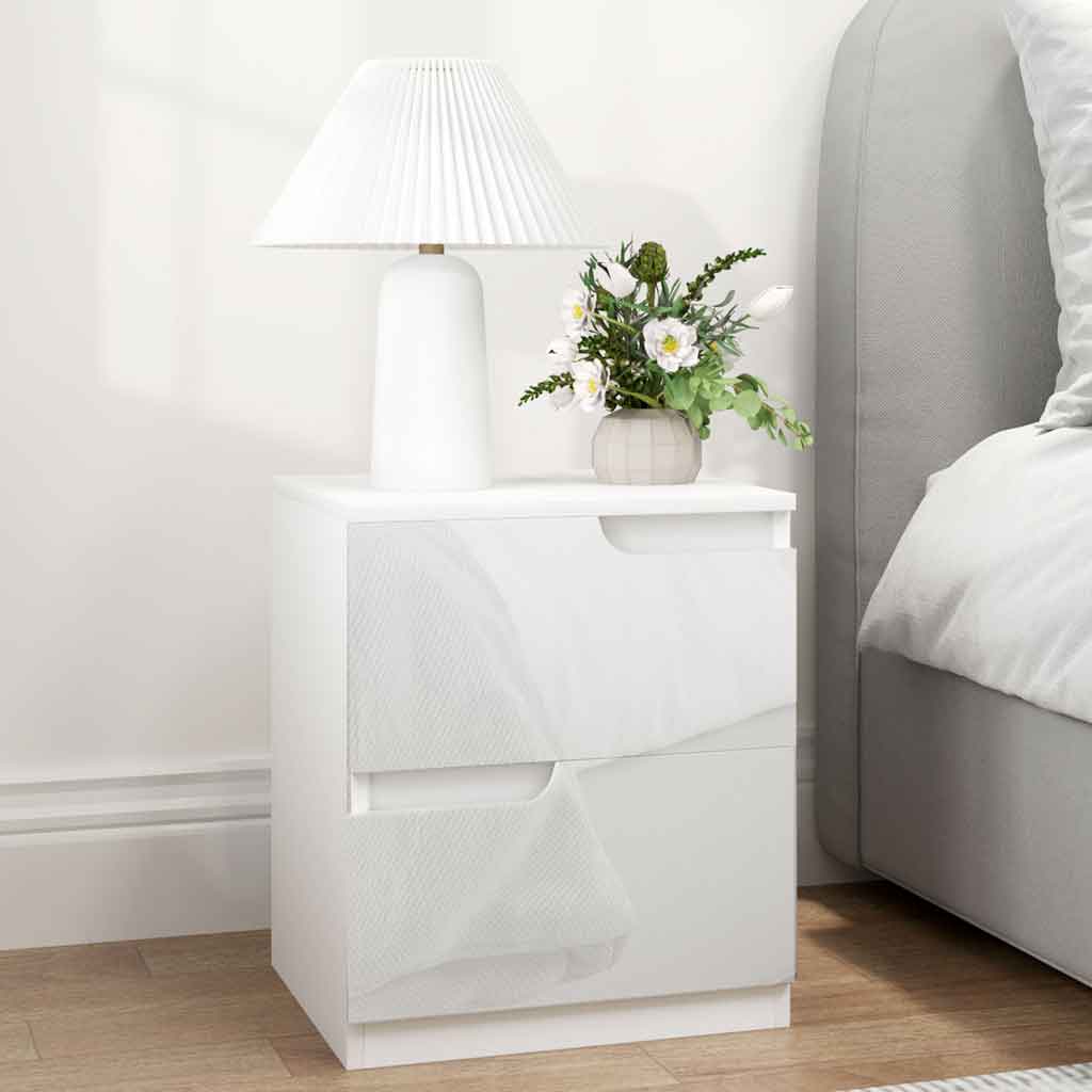 High Gloss Bedside Cabinet 40cm Wide With 2 Drawers - Velmora