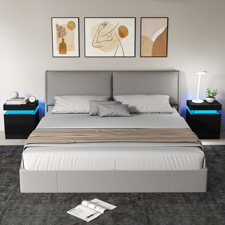 High Gloss Bedside Cabinet 45cm Wide With 2 Drawers And LED Lights in Set Of 2 - Velmora