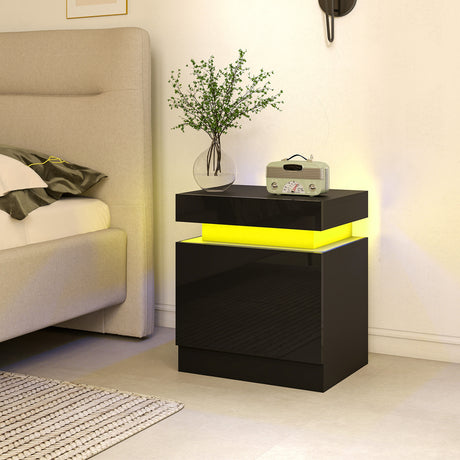 High Gloss Bedside Cabinet 45cm Wide With 2 Drawers And LED Lights in Set Of 2 - Velmora