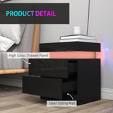 High Gloss Bedside Cabinet 45cm Wide With 2 Drawers And LED Lights in Set Of 2 - Velmora