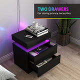 High Gloss Bedside Cabinet 45cm Wide With 2 Drawers And LED Lights in Set Of 2 - Velmora