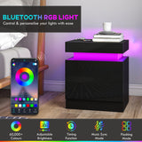 High Gloss Bedside Cabinet 45cm Wide With 2 Drawers And LED Lights in Set Of 2 - Velmora