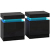 High Gloss Bedside Cabinet 45cm Wide With 2 Drawers And LED Lights in Set Of 2 - Velmora