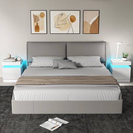 High Gloss Bedside Cabinet 45cm Wide With 2 Drawers And LED Lights in Set Of 2 - Velmora