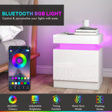 High Gloss Bedside Cabinet 45cm Wide With 2 Drawers And LED Lights in Set Of 2 - Velmora
