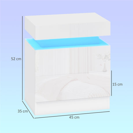 High Gloss Bedside Cabinet 45cm Wide With 2 Drawers And LED Lights in Set Of 2 - Velmora