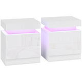 High Gloss Bedside Cabinet 45cm Wide With 2 Drawers And LED Lights in Set Of 2 - Velmora