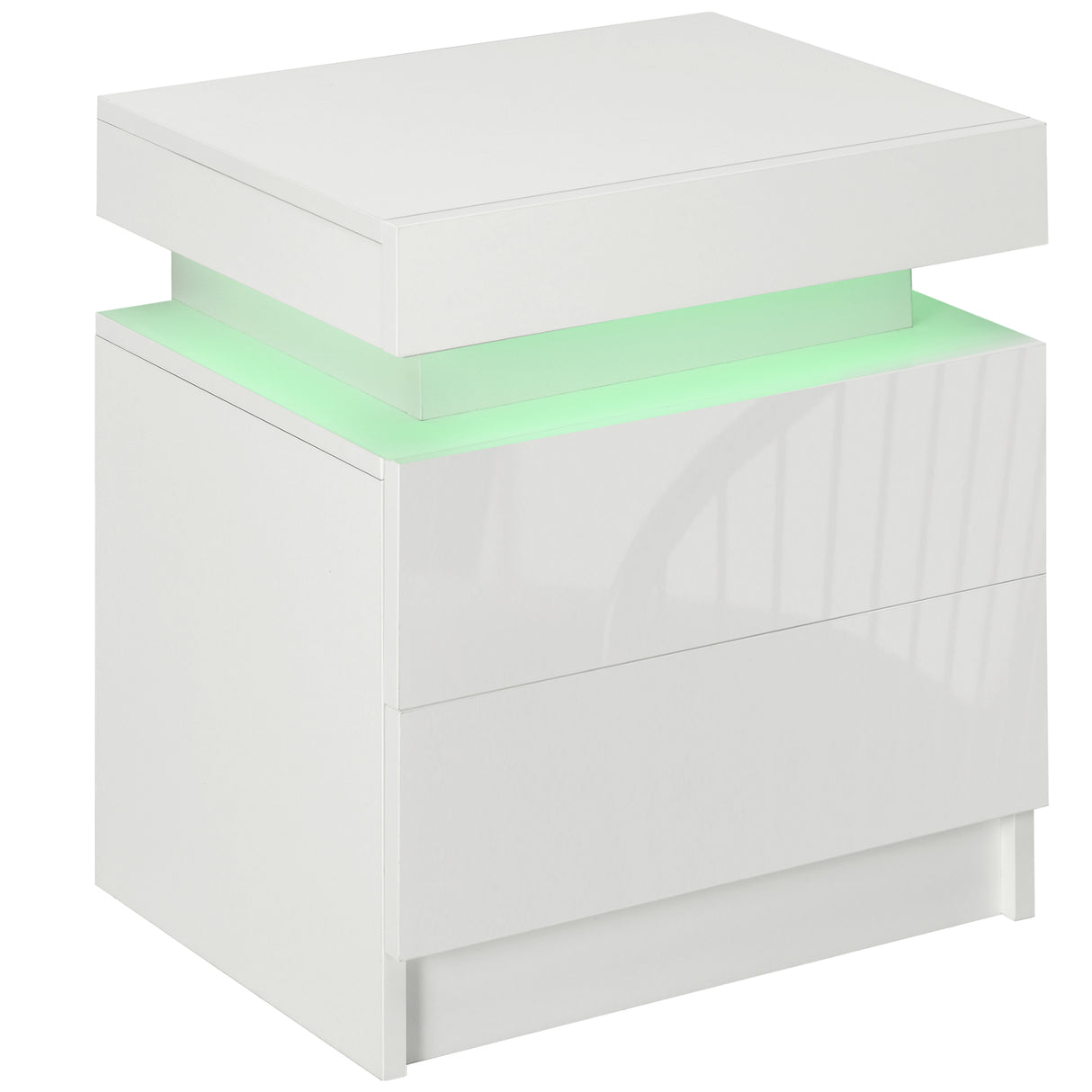 High Gloss Bedside Cabinet 45cm Wide With 2 Drawers And LED Lights - Velmora