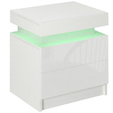 High Gloss Bedside Cabinet 45cm Wide With 2 Drawers And LED Lights - Velmora