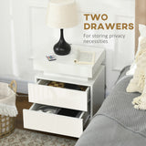 High Gloss Bedside Cabinet 45cm Wide With 2 Drawers And LED Lights - Velmora