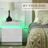 High Gloss Bedside Cabinet 45cm Wide With 2 Drawers And LED Lights - Velmora