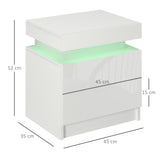 High Gloss Bedside Cabinet 45cm Wide With 2 Drawers And LED Lights - Velmora