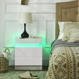 High Gloss Bedside Cabinet 45cm Wide With 2 Drawers And LED Lights - Velmora
