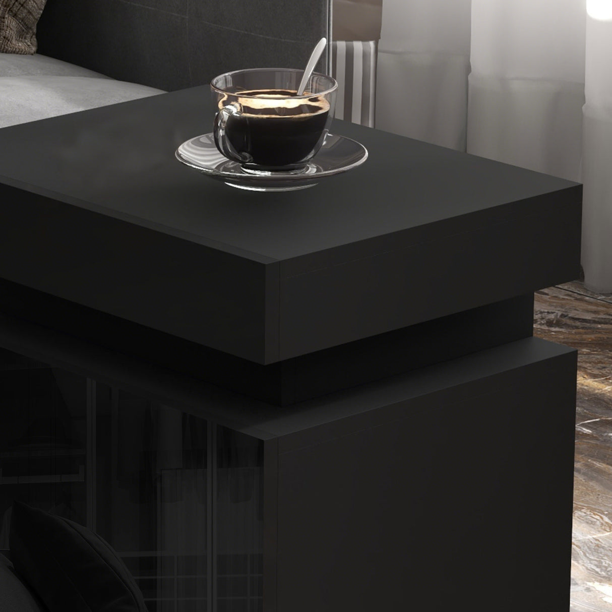 High Gloss Bedside Cabinet 45cm Wide With 2 Drawers And LED Lights - Velmora