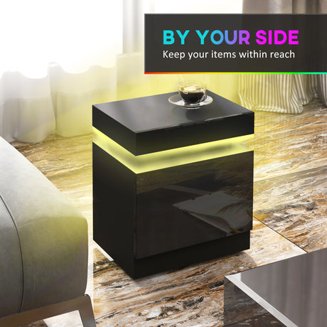 High Gloss Bedside Cabinet 45cm Wide With 2 Drawers And LED Lights - Velmora
