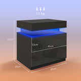 High Gloss Bedside Cabinet 45cm Wide With 2 Drawers And LED Lights - Velmora