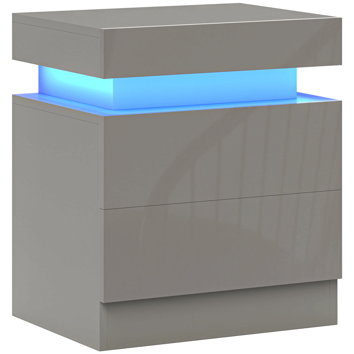 High Gloss Bedside Cabinet 45cm Wide With 2 Drawers And LED Lights - Velmora