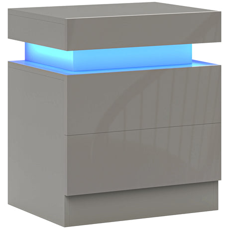High Gloss Bedside Cabinet 45cm Wide With 2 Drawers And LED Lights - Velmora