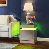 High Gloss Bedside Cabinet 45cm Wide With 2 Drawers And LED Lights - Velmora