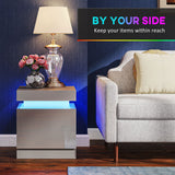 High Gloss Bedside Cabinet 45cm Wide With 2 Drawers And LED Lights - Velmora