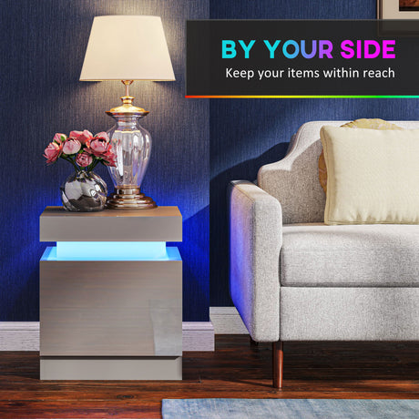 High Gloss Bedside Cabinet 45cm Wide With 2 Drawers And LED Lights - Velmora
