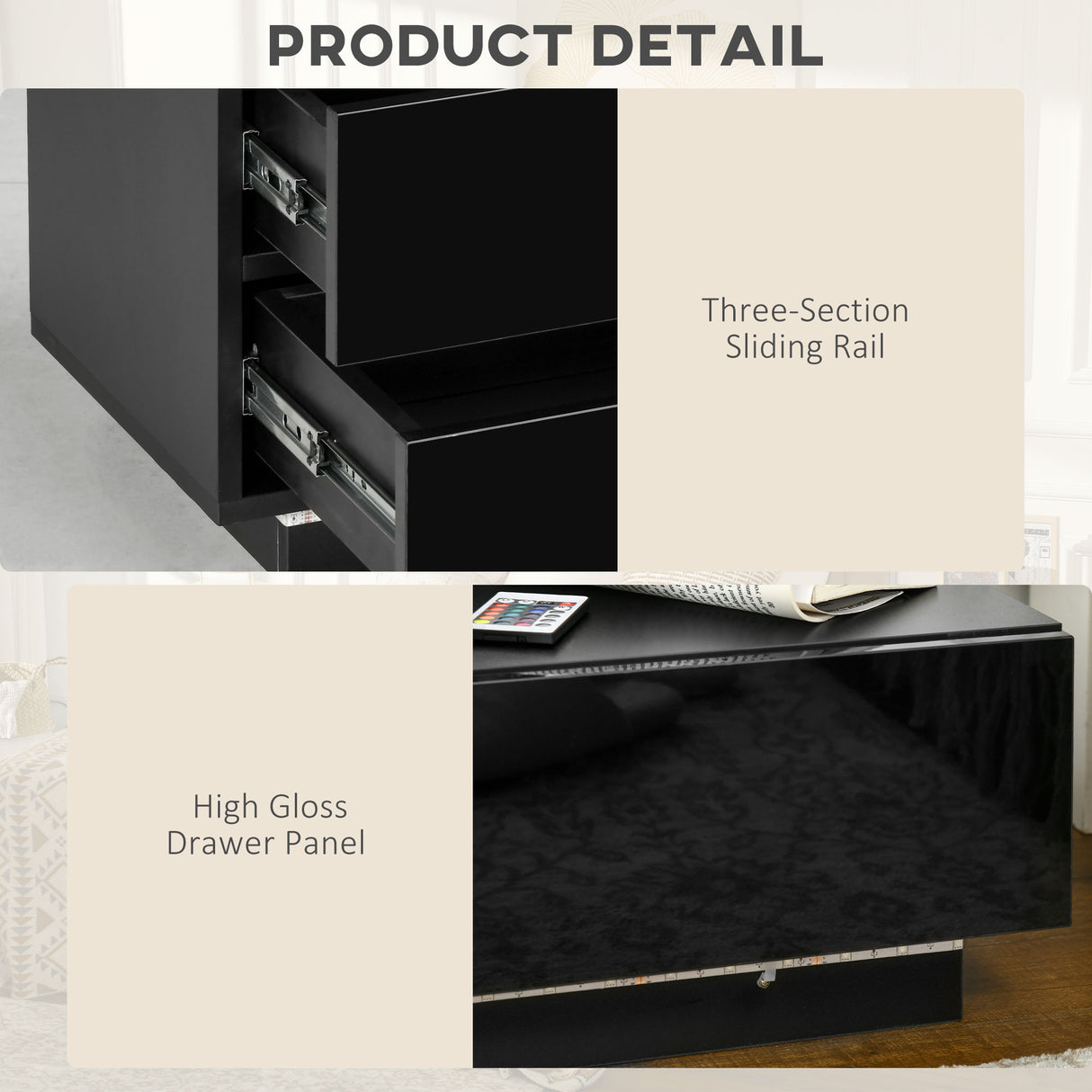 High Gloss Bedside Cabinet 70cm Wide - Velmora
