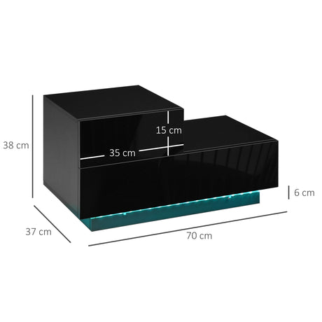 High Gloss Bedside Cabinet 70cm Wide - Velmora