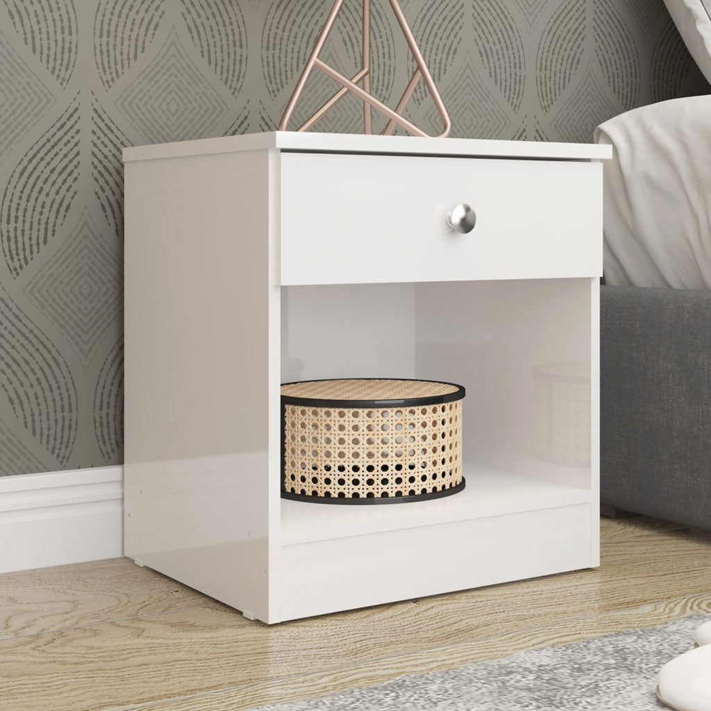 High Gloss Bedside Cabinet With 1 Drawer - Denver