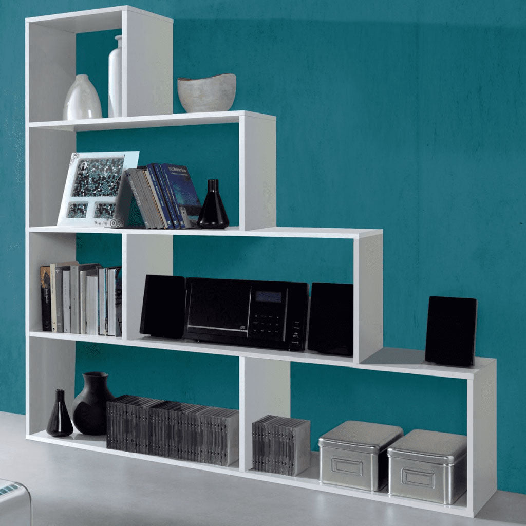 High Gloss Bookcase Ladder With 6 Shelves - Sheffield
