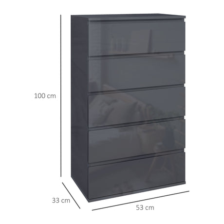 High Gloss Chest Of 4 Drawers 100cm H x 53cm W x 33cm D - Velmora