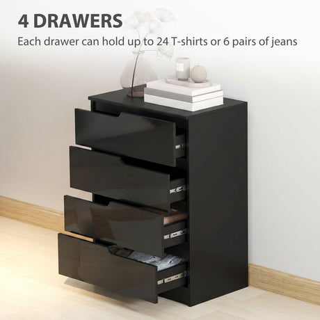 High Gloss Chest Of 4 Drawers 60cm Wide - Velmora