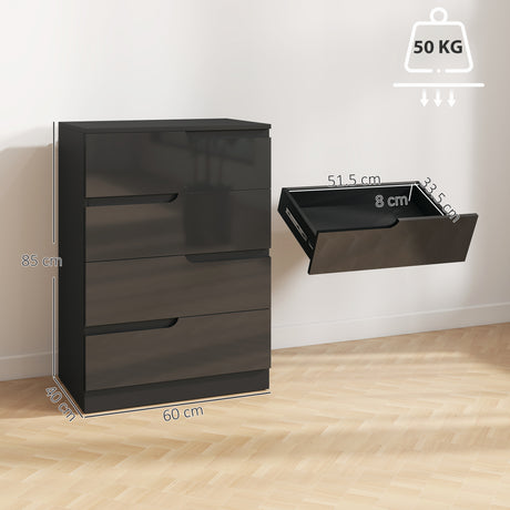 High Gloss Chest Of 4 Drawers 60cm Wide - Velmora
