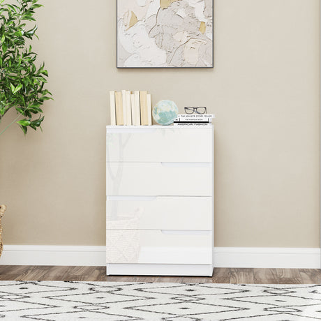 High Gloss Chest Of 4 Drawers 60cm Wide - Velmora
