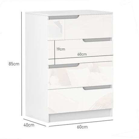 High Gloss Chest Of 4 Drawers 60cm Wide - Velmora