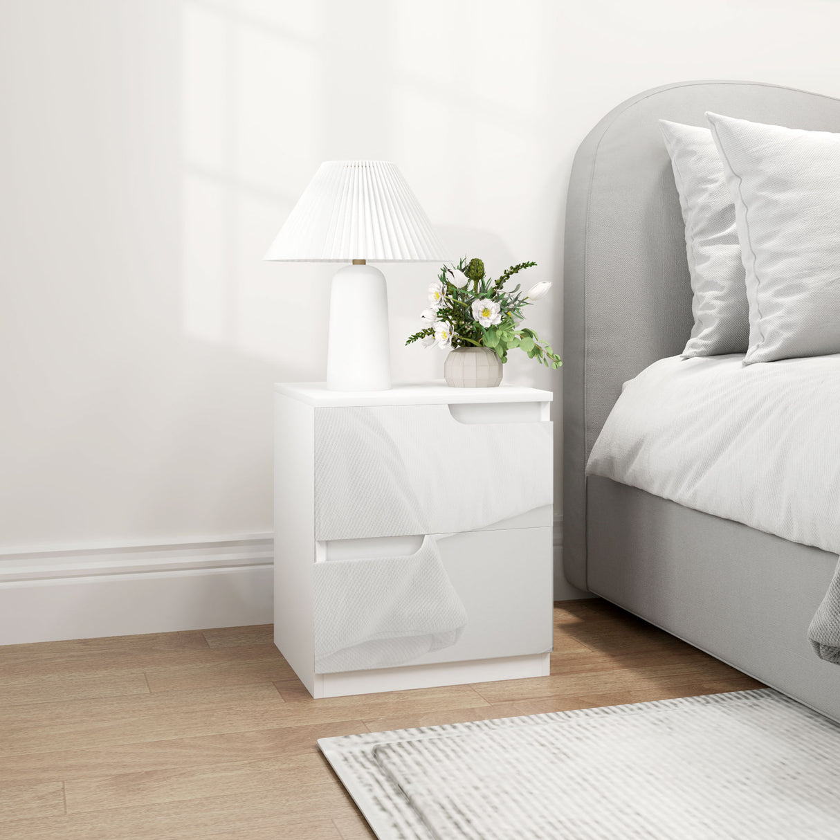High Gloss Chest Of 4 Drawers 60cm Wide With Bedside Cabinet 40cm Wide - Velmora