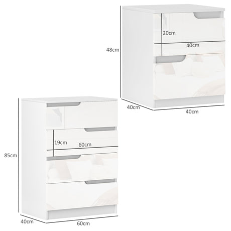 High Gloss Chest Of 4 Drawers 60cm Wide With Bedside Cabinet 40cm Wide - Velmora