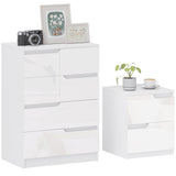 High Gloss Chest Of 4 Drawers 60cm Wide With Bedside Cabinet 40cm Wide - Velmora