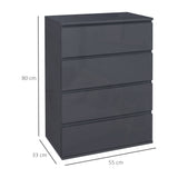 High Gloss Chest Of 4 Drawers 80cm H x 55cm W x 33cm D - Velmora
