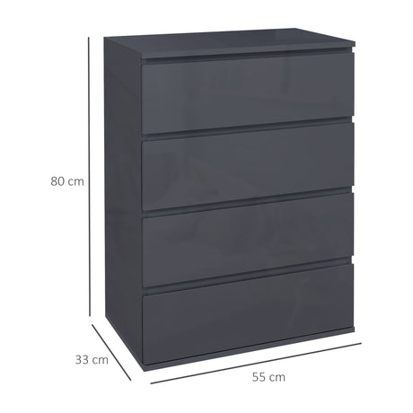 High Gloss Chest Of 4 Drawers 80cm H x 55cm W x 33cm D - Velmora