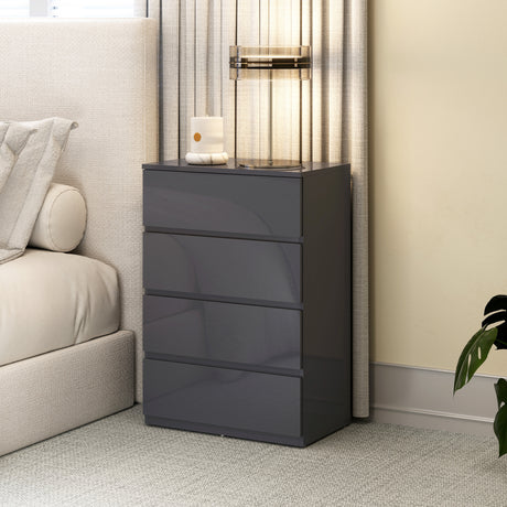 High Gloss Chest Of 4 Drawers 80cm H x 55cm W x 34cm D - Velmora