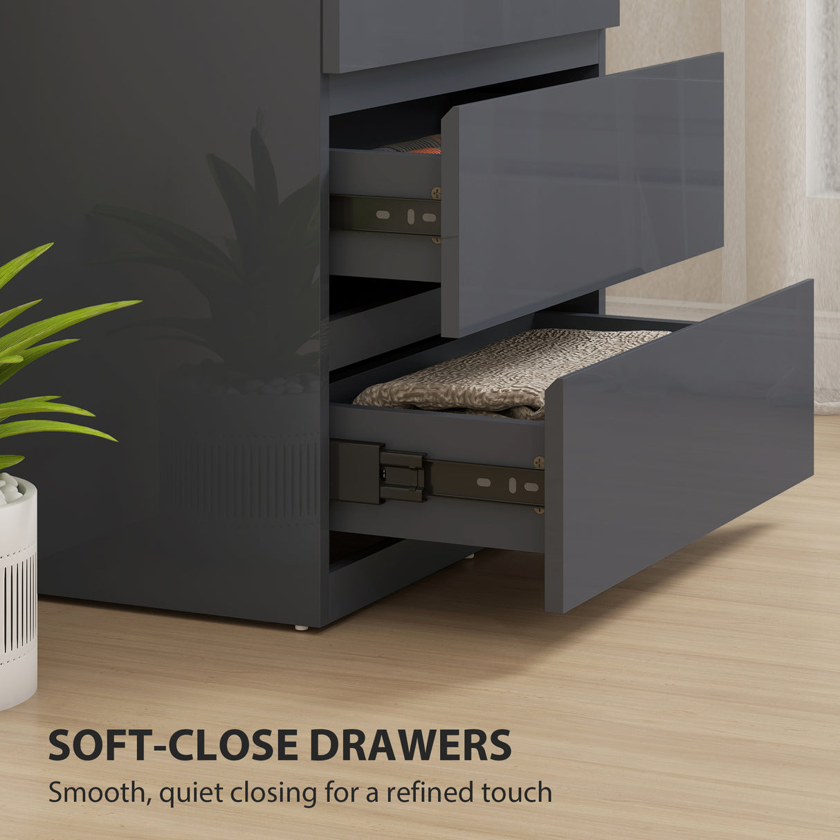 High Gloss Chest Of 4 Drawers 80cm H x 55cm W x 34cm D - Velmora