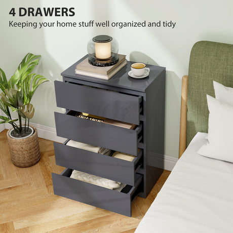 High Gloss Chest Of 4 Drawers 80cm H x 55cm W x 34cm D - Velmora