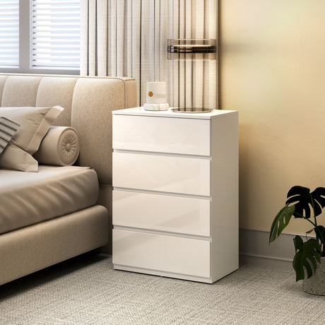 High Gloss Chest Of 4 Drawers 80cm H x 55cm W x 34cm D - Velmora