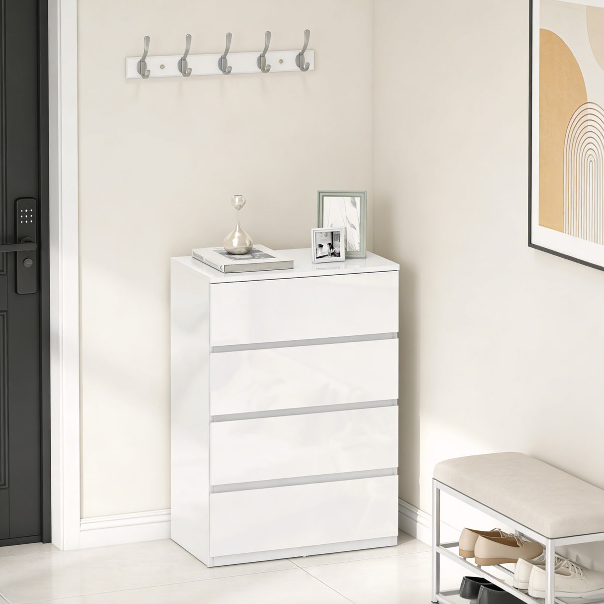 High Gloss Chest Of 4 Drawers 80cm H x 55cm W x 34cm D - Velmora