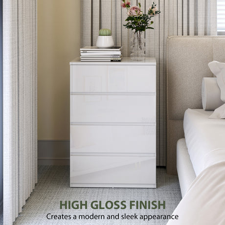 High Gloss Chest Of 4 Drawers 80cm H x 55cm W x 34cm D - Velmora