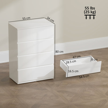 High Gloss Chest Of 4 Drawers 80cm H x 55cm W x 34cm D - Velmora