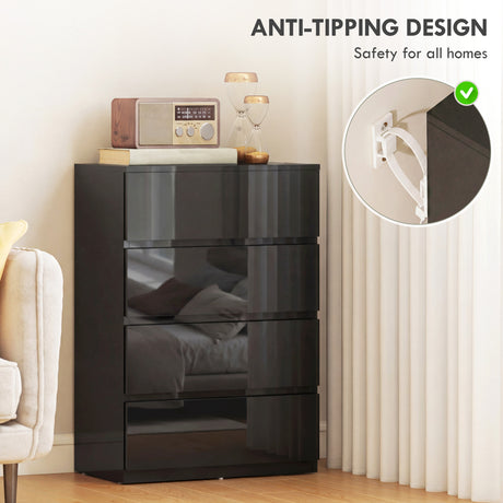 High Gloss Chest Of 4 Drawers 80cm H x 55cm W x 34cm D - Velmora