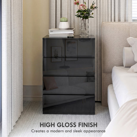 High Gloss Chest Of 4 Drawers 80cm H x 55cm W x 34cm D - Velmora